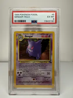 Pokemon TCG Gengar Fossil Holo Rare 80 HP 5/62 PSA 6 1999 English - Image 1