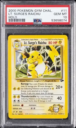 2000 POKEMON GYM CHALLENGE HOLO #11 LT. SURGE'S RAICHU PSA 10 - Image 1
