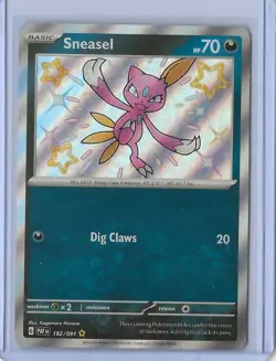 Pokemon TCG Scarlet & Violet Paldean Fates Sneasel 182/091 Shiny Rare Card - Image 1