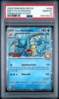 2025 POKEMON DRI EN-DESTINED RIVALS PRERELEASE-STAFF MISTY'S GYARADOS PSA 10 - Image 1