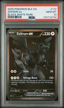 PSA 10 Pokemon Black White Rare Zekrom EX BLK EN 172/086 GEM MINT - Image 1