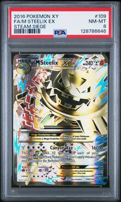 2016 Pokemon Xy Steam Siege M Steelix EX #109 Fa Full Art Mega PSA 8 - Image 1