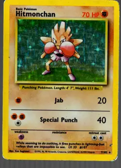 Pokemon TCG Hitmonchan Base Set Holo Unlimited Rare 7/102 SEVERE HP/DMG - Image 1