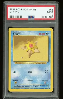 1999 Pokemon Unlimited BASE SET Staryu PSA 9 MINT 65/102 - Image 1