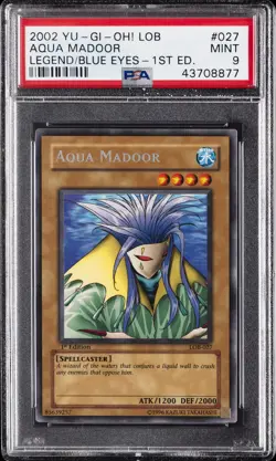 2002 YU-GI-OH! LOB-LEGEND OF BLUE EYES WHITE DRAGON 1ST ED AQUA MADOOR PSA 9 - Image 1