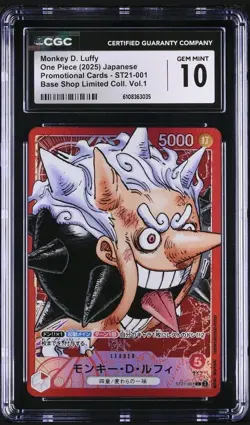 2025 ONE PIECE BASE SHOP LIMITED COLL. #ST21-001 MONKEY D. LUFFY CGC GEM MINT 10 - Image 1