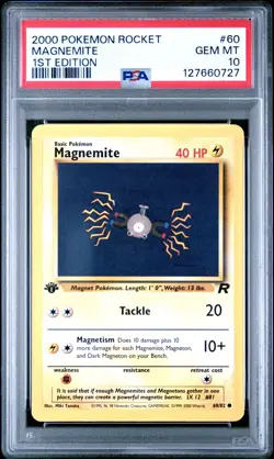 2000 Magnemite #60 Team Rocket 1st Edition Pokemon Card Graded PSA 10 - Image 1
