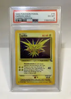 1999 Pokemon Zapdos Holo Fossil Corrected Foil PSA 6 - Image 1