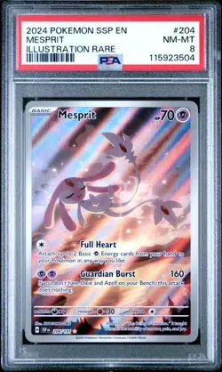 2024 POKEMON SSP EN-SURGING SPARKS ILLUSTRATION RARE #204 MESPRIT PSA 8 - Image 1