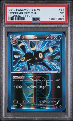 2013 POKEMON B&W PLASMA FREEZE #64 UMBREON-REVERSE FOIL PSA 7 - Image 1