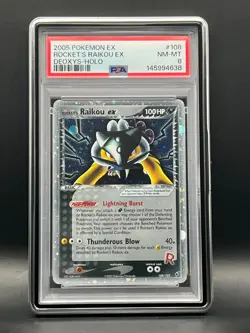 PSA NM-MT 8 -Rocket's Raikou Ex 108/107 Secret Rare Holo-2005 Pokemon Ex Deoxys - Image 1