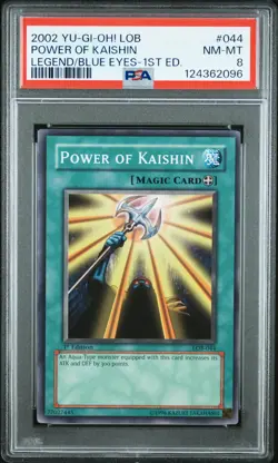 2002 YU-GI-OH! LOB-LEGEND OF BLUE EYES WHITE DRAGON #044 POWER OF KAISHIN PSA 8 - Image 1