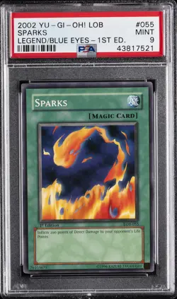 2002 YU-GI-OH! LOB-LEGEND OF BLUE EYES WHITE DRAGON 1ST ED #055 SPARKS PSA 9 - Image 1