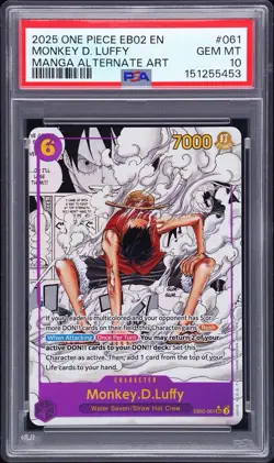2025 One Piece EN EB02 Manga Alternate Art #061 Monkey D. Luffy PSA 10 GEM MINT - Image 1