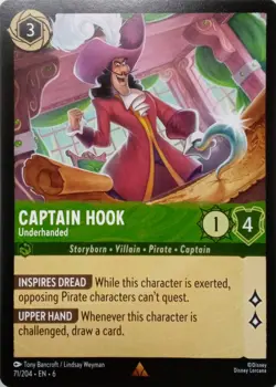71/204 CAPTAIN HOOK UNDERHANDED AZURITE SEA RARE DISNEY LORCANA CARD - Image 1