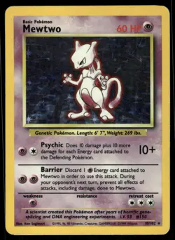 Pokemon Cards Mewtwo 10/102 Base Set WOTC Rare MP - Image 1