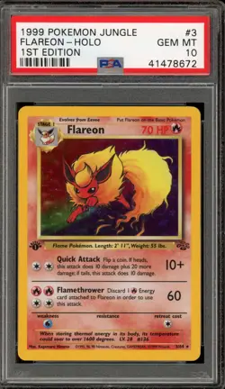 Pokemon Flareon Jungle 1st Edition Holo Rare #3 PSA 10 Gem Mint - Image 1