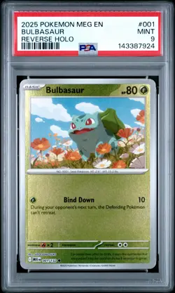 2025 POKEMON MEG EN-MEGA EVOLUTION REVERSE HOLO #001 BULBASAUR PSA 9 - Image 1