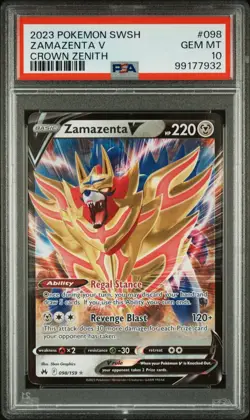 2023 POKEMON SWORD & SHIELD CROWN ZENITH #098 ZAMAZENTA V PSA 8 - Image 1