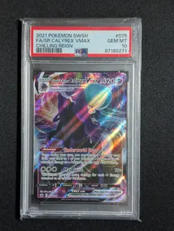 2021 Pokemon SWSH Chilling Reign Shadow Rider Calyrex Vmax #075 PSA 10 Gem Mint - Image 1