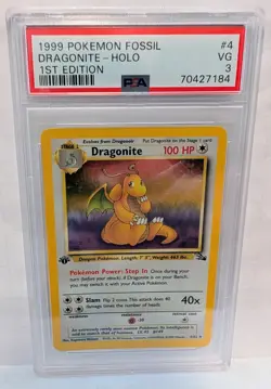 1999 Pokemon Fossil Holo Rare #4 Dragonite 1st Edition PSA VG 3 - TCG English - Image 1