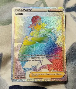 Pokemon TCG Leon Rainbow (Secret) Rare 195/185 Swsh04 Vivid Voltage Holo Card NM - Image 1