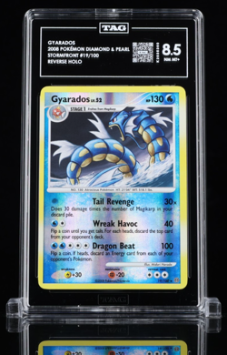 2008 POKEMON DIAMOND & PEARL STORMFRONT 19/100 GYARADOS REVERSE HOLO TAG 8.5 NM - Image 1