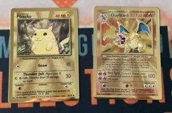 Pokemon Celebrations Gold Metal Charizard & Pikachu Cards 25th Anniversary - Image 1