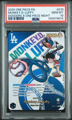 2025 ONE PIECE PROMOS DODGERS X ONE PIECE NIGHT #010 MONKEY D. LUFFY PSA 10 - Image 1
