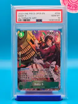 PSA 10 - 2023 ONE PIECE OP05-AWAKENING OF THE NEW ERA 034 BABY 5 ALTERNATE ART - Image 1