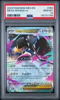 2025 POKEMON MEG EN-MEGA EVOLUTION #094 MEGA MAWILE EX PSA 10 GEM MINT - Image 1