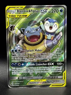 Pokemon Blastoise & Piplup GX TAG TEAM Full Art 215/236 HEAVY PLAY - Image 1