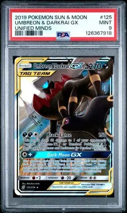 2019 POKEMON SUN & MOON UNIFIED MINDS #125 UMBREON & DARKRAI GX PSA 9 - Image 1