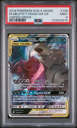 2019 POKEMON SUN & MOON UNIFIED MINDS #126 MEGA SABLEYE & TYRANITAR GX PSA 9 - Image 1