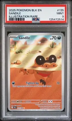 SANDILE #135 PSA 9 • 2025 POKEMON BLK EN-BLACK BOLT ILLUSTRATION RARE - Image 1