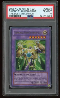 2005 Yugioh Elemental Hero Thunder Giant TLM-EN036 Ultra Rare 1st Edition PSA 10 - Image 1