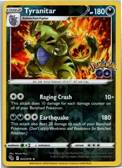 Tyranitar - Pokemon GO 043/078 - Holo Rare - NM Pokemon TCG - Image 1