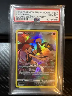 2019 Pokemon Sun & Moon Cosmic Eclipse Secret #237 Full Art Torkoal PSA 10 - Image 1