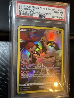 2019 Pokemon Sun & Moon Cosmic Eclipse Secret #237 Full Art Torkoal PSA 10 - Image 2