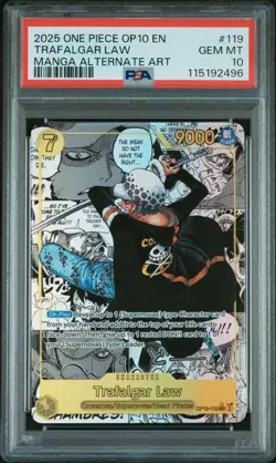 PSA 10 One Piece English OP10-119 TRAFALGAR LAW Alt Art MANGA GEM MINT - Image 1