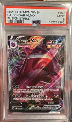 2021 Pokemon Sword And Shield Gengar Full Art VMax Fusion Strike PSA 9 - Image 1
