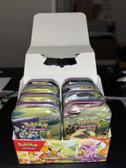 Pokemon TCG Prismatic Evolutions Mini Tin Display Box Complete - Image 1