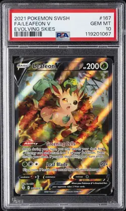 2021 POKEMON SWORD & SHIELD EVOLVING SKIES #167 FULL ART/LEAFEON V PSA 10 - Image 1