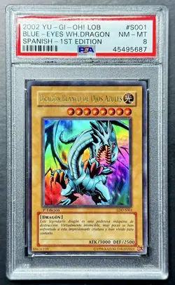 2002 Yugioh BLUE-EYES WHITE DRAGON LOB-001 LDD-S001 Spanish 1st Edition PSA 8 - Image 1