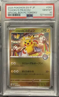 2025 POKEMON JPN SV-P PROMO #260 TOHOKU'S PIKACHU PSA 10 - Image 1