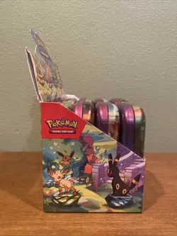 Pokemon TCG Prismatic Evolutions Full Set of 8 Sealed Mini Tins With Display - Image 2