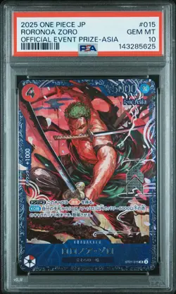 2025 ONE PIECE JPN PROMOS OFFICIAL EVENT PRIZE-ASIA #015 RORONOA ZORO PSA 10 - Image 1