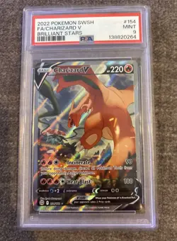 2022 POKEMON SWORD & SHIELD BRILLIANT STARS #154 FULL ART/CHARIZARD V PSA 9 - Image 1