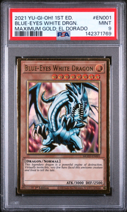 PSA 9 Mint HOLO Blue-Eyes White Dragon Max Gold MGED-EN001 1st Edition Yugioh - Image 1