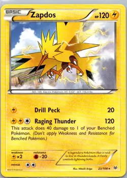 Pokemon TCG Zapdos 23/108 Roaring Skies LP - Image 1